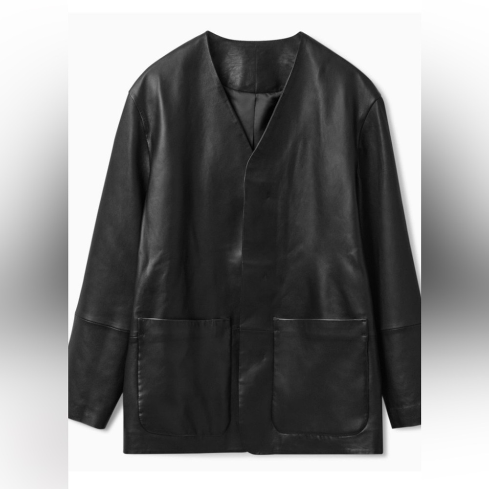 NWOT Cos leather collarless jacket, unisex , 40 Regular